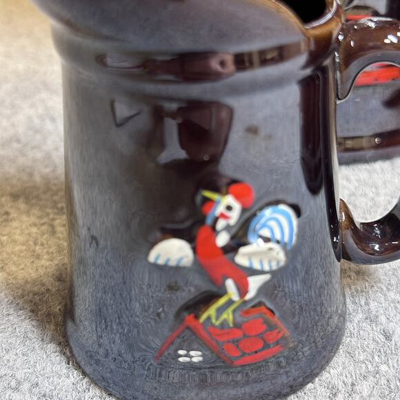 Vintage Redware Rooster Pancakes Pitcher Batter Syrup Pottery JAPAN - Set of 3 - Picture 5 of 15
